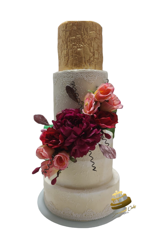 Dreamed Cake Bondoufle wedding cake 4 étages fleurs blanc doré